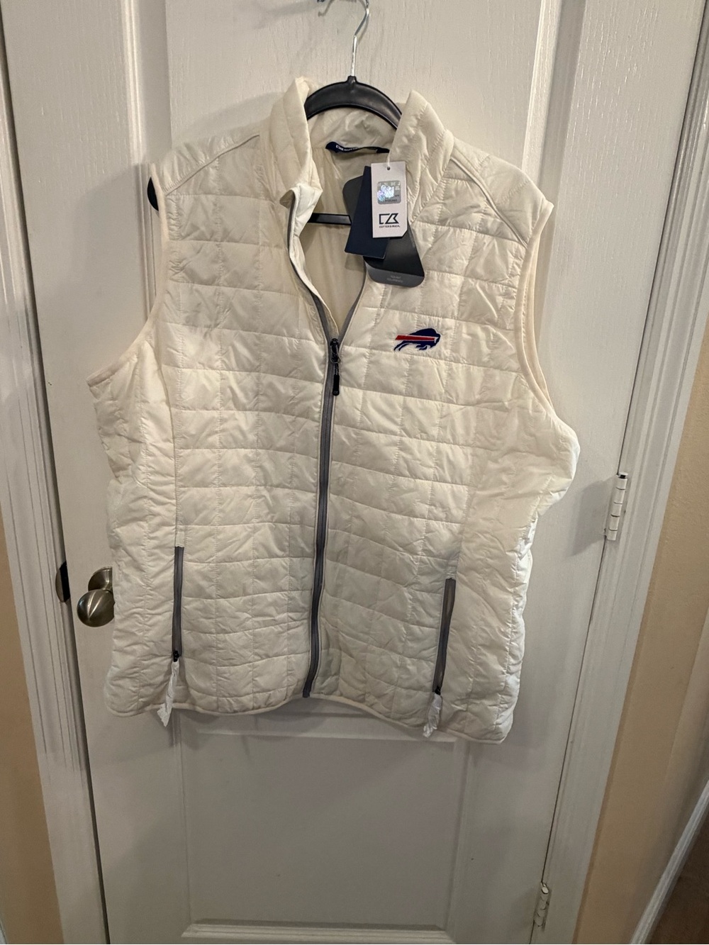 Cutter & Buck Cream Quilted Puffer Vest with Buffalo Logo